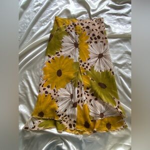 Vintage 1990s Floral Sunflower Leopard Chiffon Midi Button Skirt Boho Large